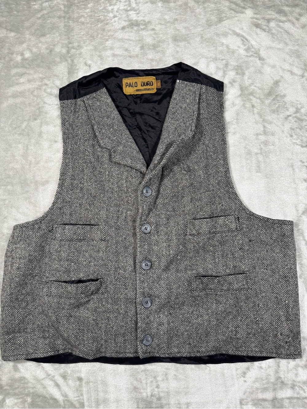 Palo Duro Vest Mens XL Black Paisley Herringbone V-Neck Lambswool Button Up